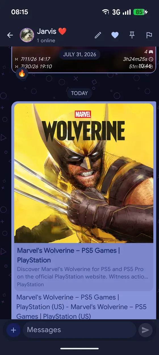 Community chat with a shared link unfolded into a rich preview card